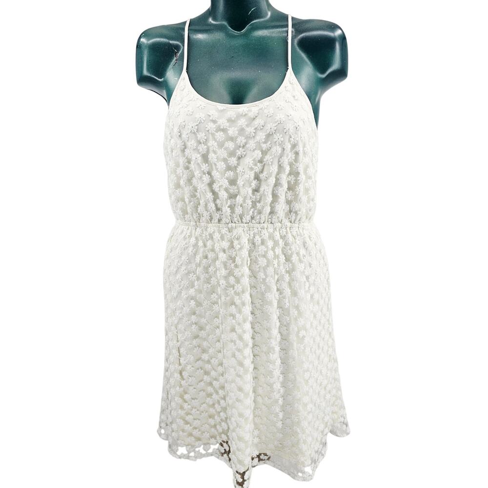 Annabella White Floral Lace Cami Mini Dress Western Boho Bohemian romantic M